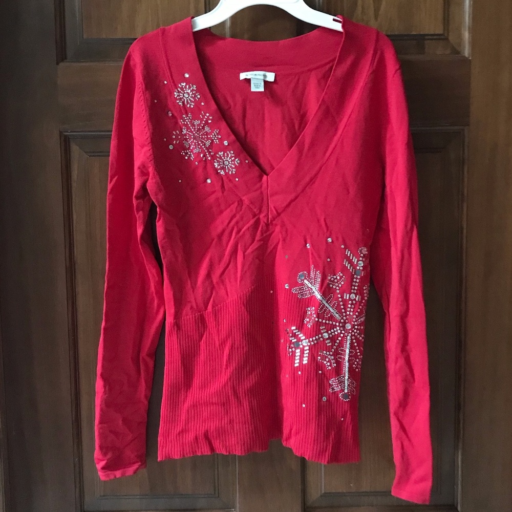 Boston Proper Red Snowflake Top